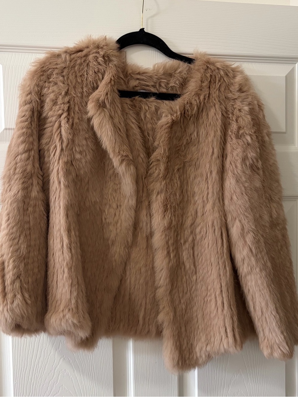 Elegant Nude Rabbit Fur Coat